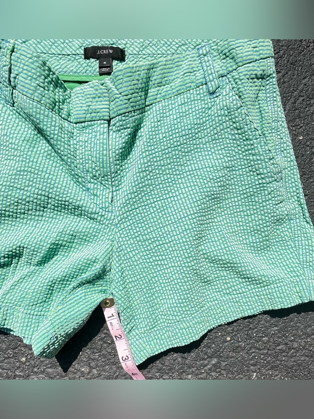 J.Crew Women’s Mint Seersucker Bermuda Textured Chino Shorts Size 4 - Picture 4 of 8